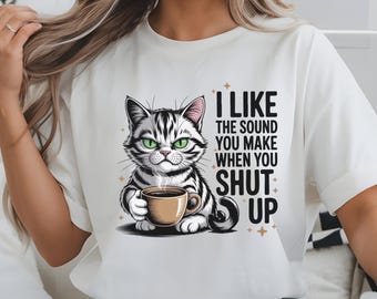 Diseño de camiseta con gato sarcástico y café / Gráfico divertido y atrevido (Descarga digital)