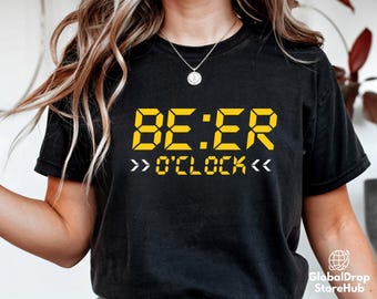 Diseño de camiseta digital con frase "Beer O'Clock" (en punto de cerveza) / Gráfico con frase sobre alcohol para amantes de las fiestas / JPG de alta resolución 300 DPI / Descarga instantánea