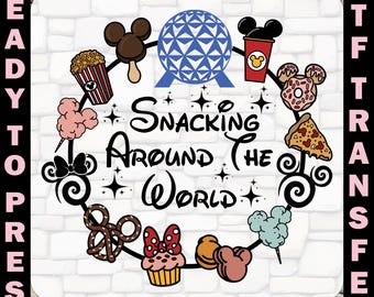 Snacking Around The World DTF, Disney Snacks Heat Transfer, Iron On, Shirt Prints