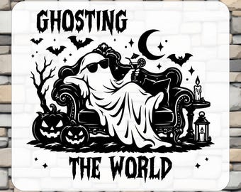 Ghosting The World DTF Transfers, Funny Ghost Ready to Press, Trendy Halloween Shirt Transfer
