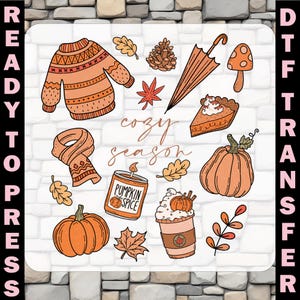 Cozy Season Pumpkin Dtf Transfer, Tis The Season Ready To Press, Cozy Autumn Iron On, Women&#39;s Fall Heat Transfer, Cozy Season Dtf Print