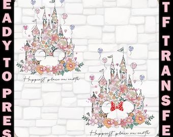 Happiest Place on Earth DTF Transfer, Floral Disney Castle Ready To Press, Magic Castle