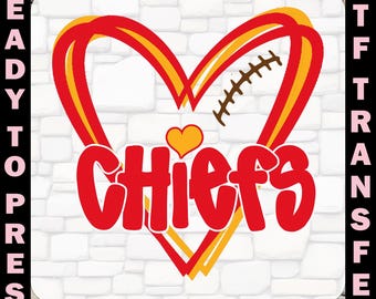Chiefs Heart DTF Transfer, Football Fan Gift, Ready To Press