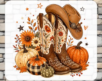 Cowboy Boots Checkered Fall DTF Transfer, Cowgirl Pumpkin Season Western Heat Press, Howdy Autumn