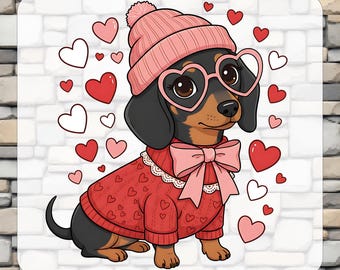 Dachshund DTF Transfer, Valentine Dog Ready To Press Heat Transfer