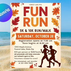 Editable Fall Fun Run Flyer Template | 5K & 10K Race Poster Design Canva