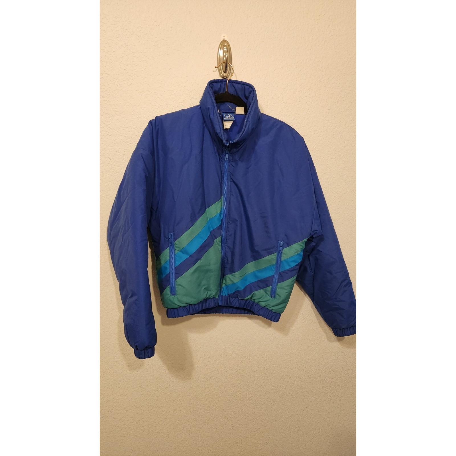 Vintage 80s 90s Retro Ocean Pacific Puffer Jacket Blue Stripped 