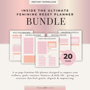 Vrouwelijk leven reset planner, wellness en doelen | Manifest Your Dream Life-bundel (digitale download)