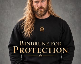 Viking Sweater, Norse Mythology Sweatshirt, Embroidered Protection Bindrune, Asatru Gift for Men or Women