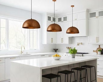 Handmade Hammered Copper Pendant Light, Brass Shade, Modern Rustic Fixture