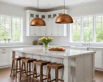 Hammered Copper Dome Pendant Lights, Handmade Brass Shades (Set of 2)