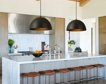 Matte Black Brass Dome Pendant Light: Hammered Boho Fixture