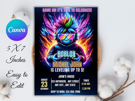Roblox Birthday Invitation, Editable Kids Party Invite (Digital Download)