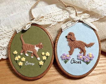 Custom Wool Felt Pet Portrait Embroidery Hoop, Personalized Pet Memorial Art, Pet Loss Sympathy Gift