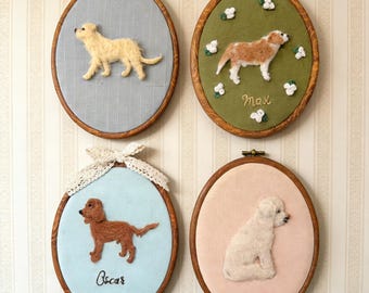 Custom Needle Felt Pet Embroidery Hoop, Personalized Cat & Dog Memorial Art