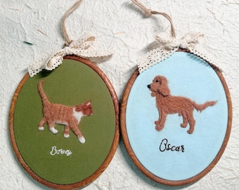 Handmade Pet Portrait Needle Felt Embroidery Hoop, Personalized Cat & Dog Memorial Art, Pet Loss Sympathy Gift