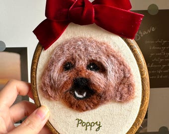 Custom Felt Pet Portrait Embroidery, Handmade Needle Felted Dog Portrait Embroidery Hoop, Personalized Pet Loss Keepsake, Pet Wall Art