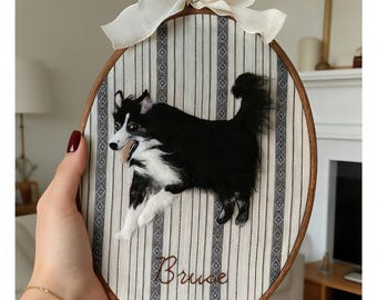 Custom Felt Dog Portrait Embroidery Hoop, Handmade Needle Felt Pet Keepsake, Wool Felt Pet Memorial Gift