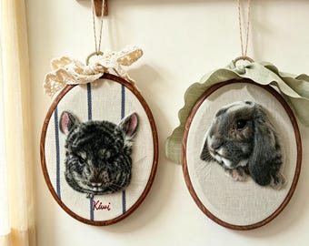 Custom Felt Rabbit Memorial Portrait, Handmade Needle Felted Pet Portrait, Holland Lop Mini Lop Dwarf Lop, Pet Memorial Keepsake Hoop Art
