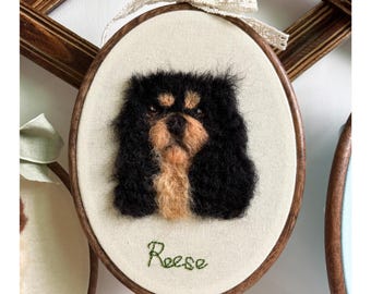 Personalized Needle Felted Pet Portrait Hoop, Custom Dog Embroidery Art, Pet Loss Keepsake, Wool Felt Cat Memorial, Pet Wall Hangings