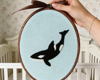 Needle Felt Ocean Nursery Wall Art, Custom Felt Animal Decor, Baby Name Sign, Handmade Embroidered Hoop, Toddler Room Hanging