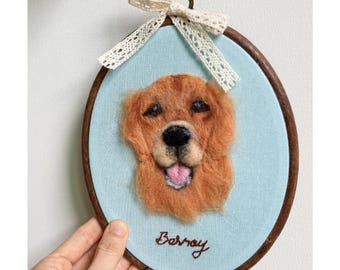 Personalized Wool Felt Pet Portrait Hoop, Custom Needle Felted Dog Embroidery Art, Pet Memorial Gift, Cat Remembrance Keepsake