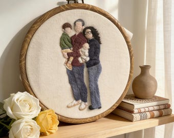 Custom Felted Family Portrait Hoop Art, Personalized Family Keepsake, Gift for Dad, Gift for Mom