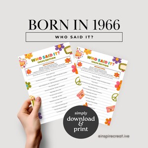 Vintage Born in 1966 Who Said It 1960s Printable Game PDF | Born in 1966 Birthday Party Activity | Retro Trivia Game - ICG002