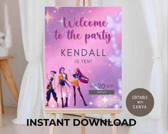 K-Pop Demon Hunters Birthday Welcome Sign | Editable Party Template | Instant Download I ICT08