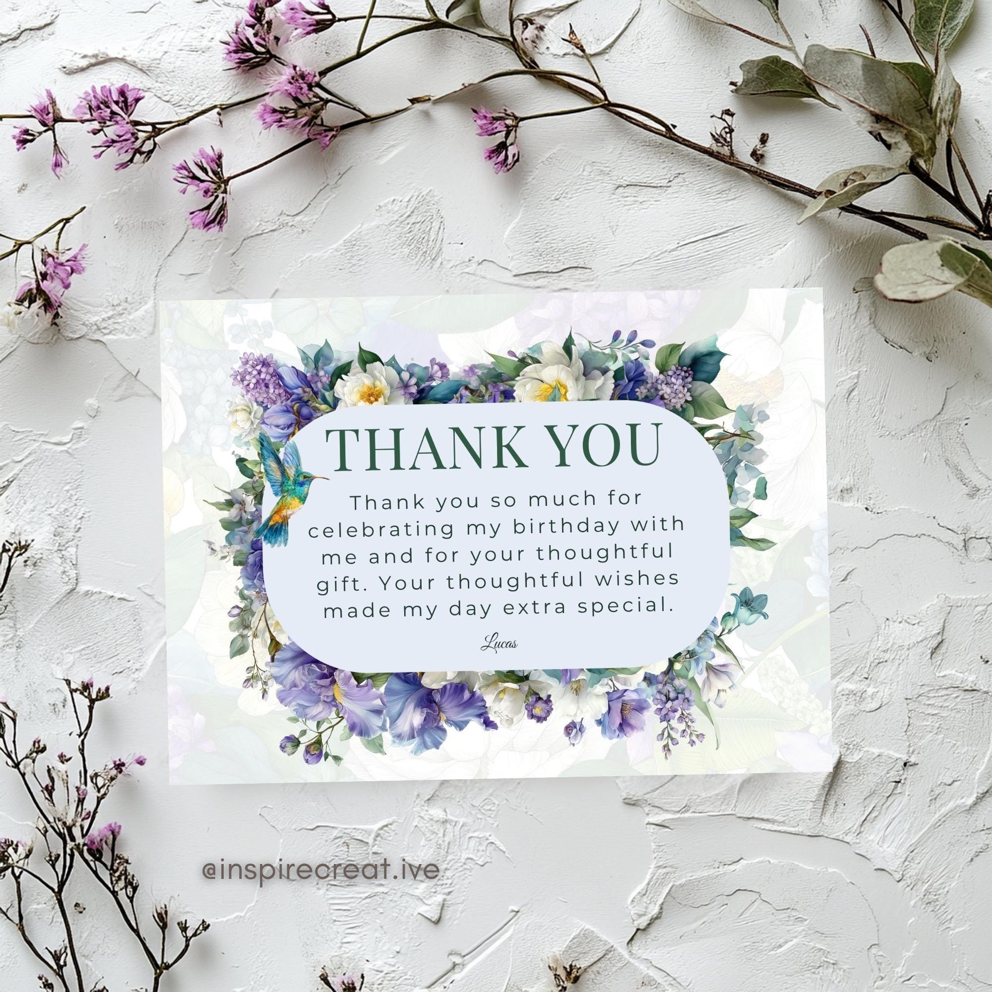 Forest Floral Birthday Thank You Card | Editable Canva Template ...
