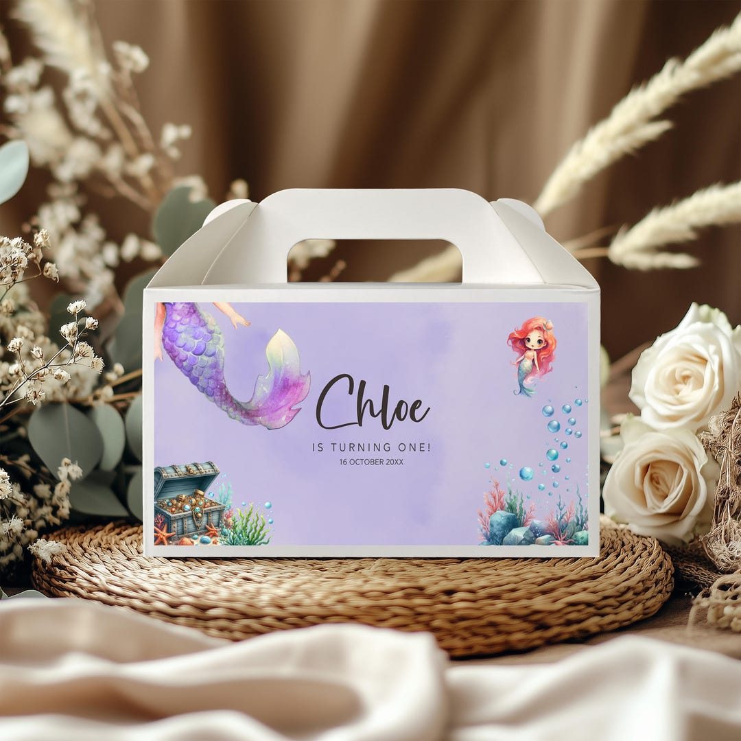 Mermaid Gable Box Label | Canva Editable Template (digital Download ...