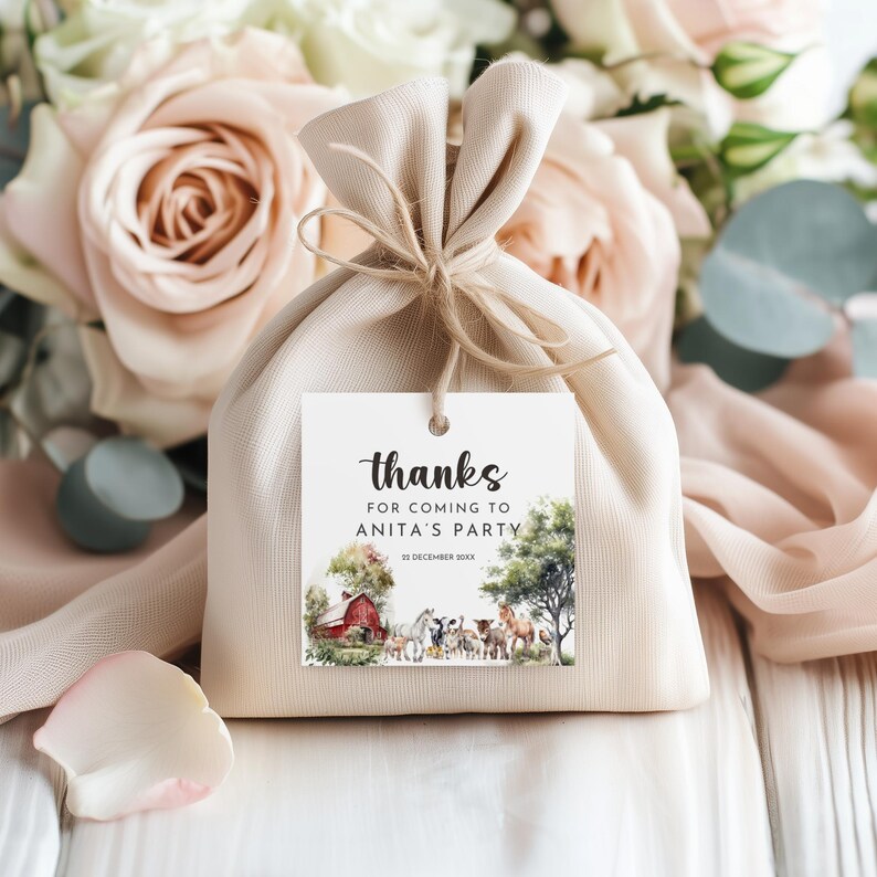 Farm Animals Birthday Thank You Card and Favor Tags (digital Download ...