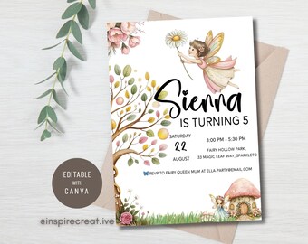 Editable Fairy 5th Birthday Invitation | Magical Fairy Template | Enchanted Garden Theme | Instant Download - ICT03