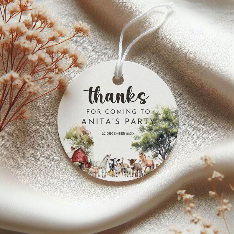 Farm Animals Birthday Thank You Card and Favor Tags (digital Download ...