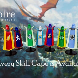 Runescape 99 Skillcape with Stand - OSRS 3D Printed Hand Painted Gaming Collectible - All Skills Available