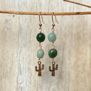 Aventurine Cactus Earrings | Asymmetric Earrings | Green Mismatch Earrings | Dangle Wire Wrap Earrings