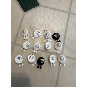 Button Collection Lot Plastic Buttons -  13 Sheep Black & White Dangle Legs