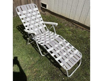 Vintage Webbed Aluminum Folding Lounge Chair Chaise Lawn Beach Multi Color