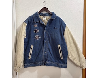 Vintage 90's Disney Tigger Embroidered Denim Varsity Bomber Jacket