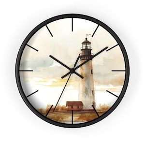 Reloj de faro con acuarela: decoración rústica costera para el hogar