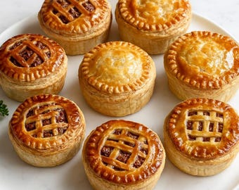 Pasteles de carne británicos al estilo festivalero dorado (descarga instantánea en PDF)