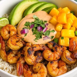 Best recipe for Tropical Shrimp & Avocado Bowl with Mango Salsa. Instant PDF Download, family recipe book, Easy recipes