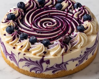 Velvety White Chocolate & Blueberry Swirl Bliss Cheesecake (Instant PDF Download)