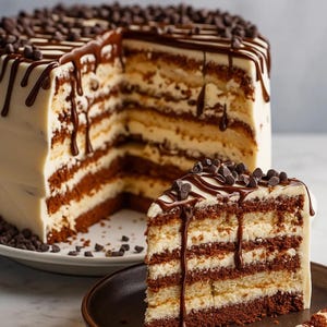 Fluffy Vanilla Cake Recipe with Chocolate Drizzle (PDF Download)