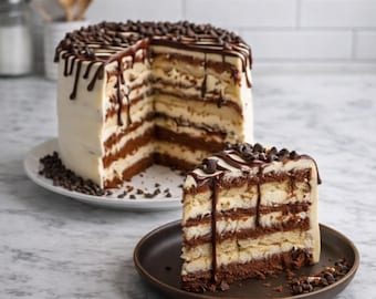Classic Vanilla Cake with Chocolate Drizzle (Instant PDF Download)