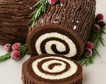 Elegant Chocolate Bûche de Noël (Yule Log Cake) (Instant PDF Download)