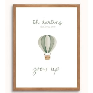 Watercolor Hot Air Balloon Nursery Print: Green Kids Room Decor (Digital Download 30x40 cm)