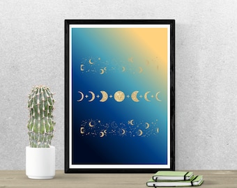 Gold Moon Phases Print – Celestial Boho Home Decor (PDF)