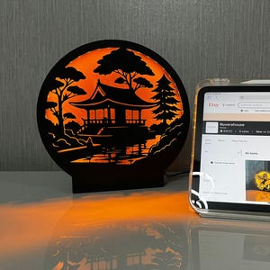 Japanese Pagoda Desk Lamp: Oriental Landscape LED Night Light