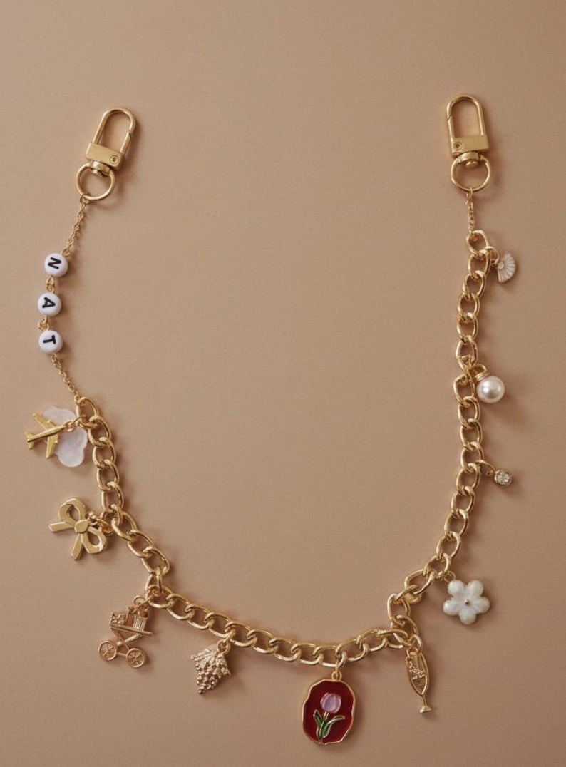 Cadena para bolso con dije personalizado / Accesorio para bolso de doble eslabón dorado imagen 7